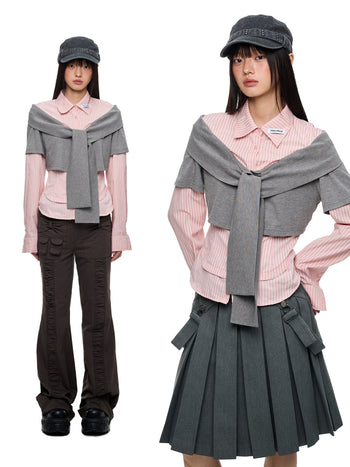 [JIKOO] patchwork pink shirt