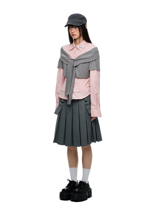 [JIKOO] patchwork pink shirt