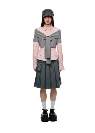 [JIKOO] patchwork pink shirt