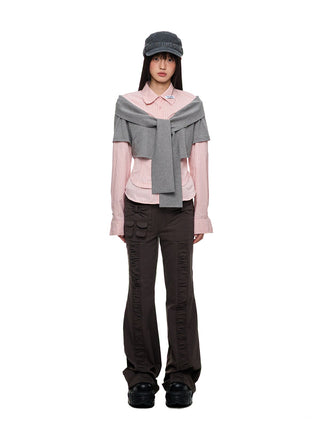 [JIKOO] patchwork pink shirt