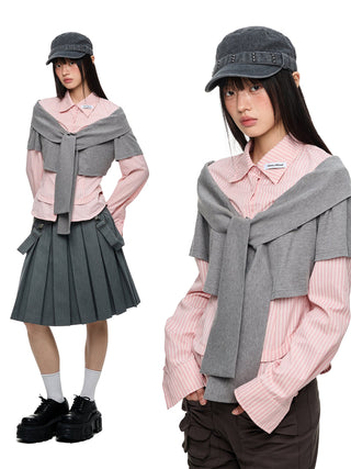 [JIKOO] patchwork pink shirt