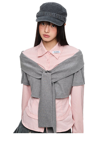 [JIKOO] patchwork pink shirt