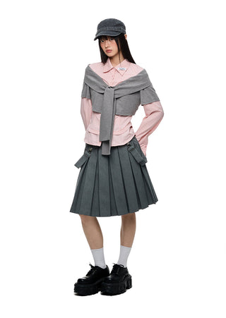 [JIKOO] patchwork pink shirt