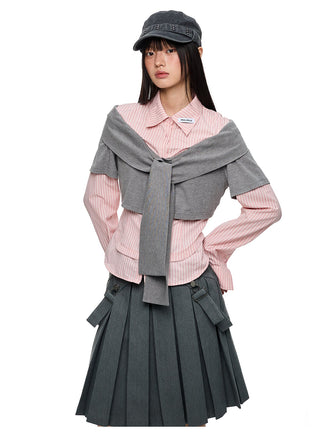 [JIKOO] patchwork pink shirt