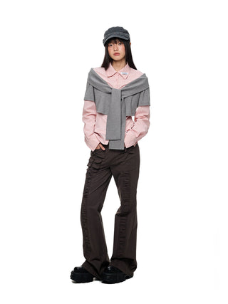 [JIKOO] patchwork pink shirt