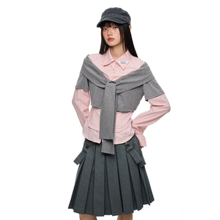 [JIKOO] patchwork pink shirt