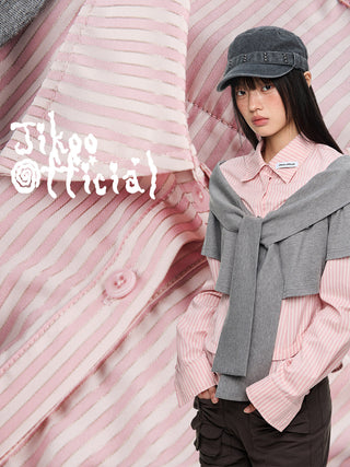 [JIKOO] patchwork pink shirt