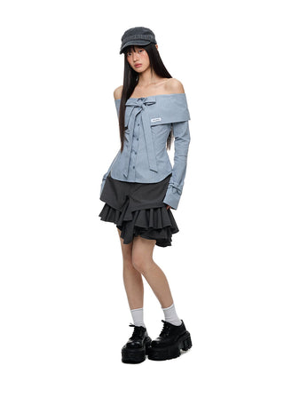 [JIKOO] gray selvedge skirt