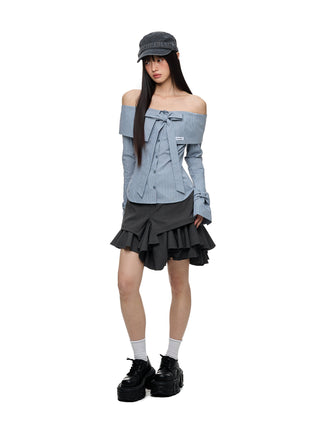 [JIKOO] gray selvedge skirt