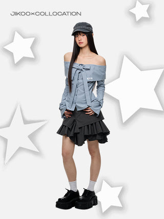 [JIKOO] gray selvedge skirt