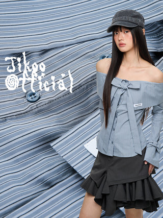 [JIKOO] bow off-shoulder shirt