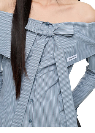 [JIKOO] bow off-shoulder shirt