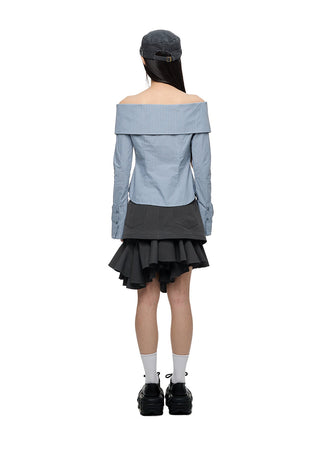 [JIKOO] bow off-shoulder shirt