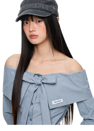 [JIKOO] bow off-shoulder shirt