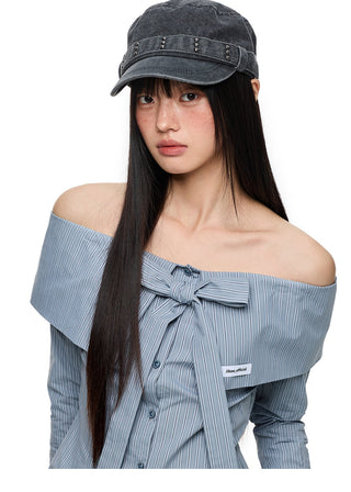 [JIKOO] bow off-shoulder shirt