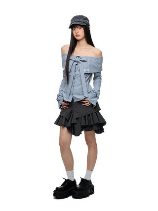 [JIKOO] bow off-shoulder shirt