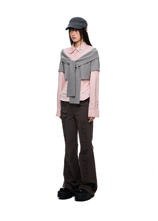[JIKOO] bow bootcut trousers