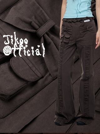 [JIKOO] bow bootcut trousers