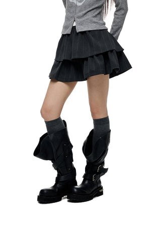 [JIKOO] striped bubble skirt