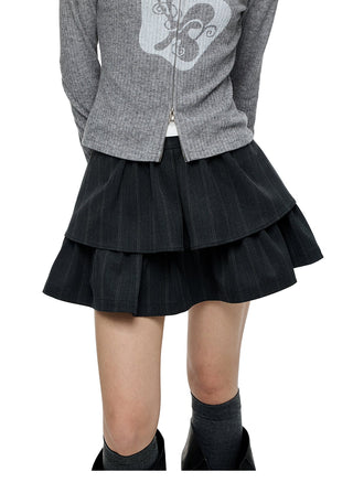 [JIKOO] striped bubble skirt