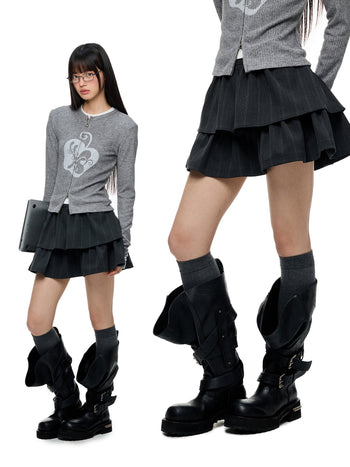 [JIKOO] striped bubble skirt
