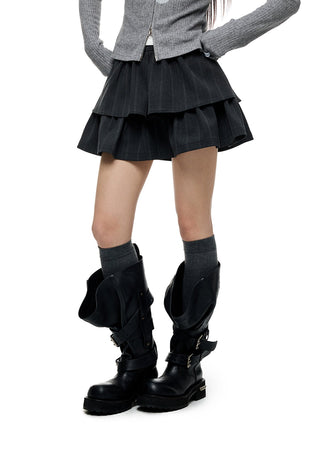 [JIKOO] striped bubble skirt