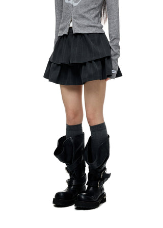 [JIKOO] striped bubble skirt