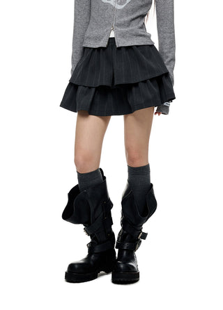 [JIKOO] striped bubble skirt