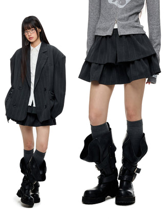 [JIKOO] striped bubble skirt