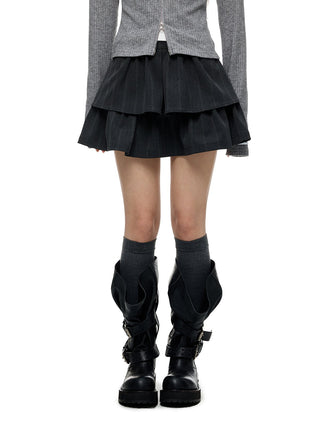 [JIKOO] striped bubble skirt