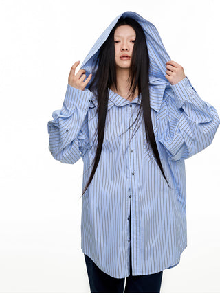 [JIKOO] hooded striped shirt