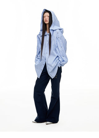 [JIKOO] hooded striped shirt