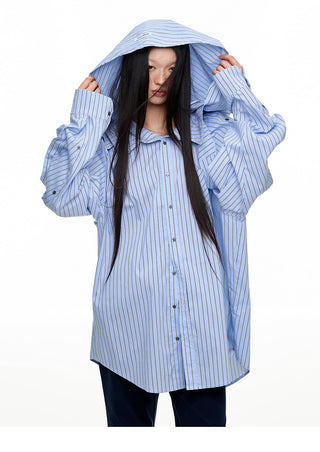 [JIKOO] hooded striped shirt