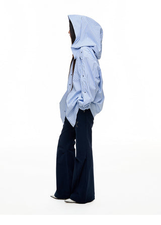 [JIKOO] hooded striped shirt