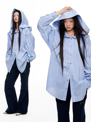 [JIKOO] hooded striped shirt