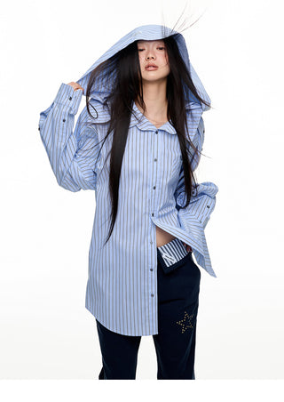 [JIKOO] hooded striped shirt