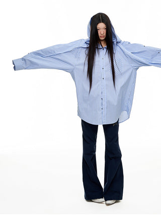 [JIKOO] hooded striped shirt