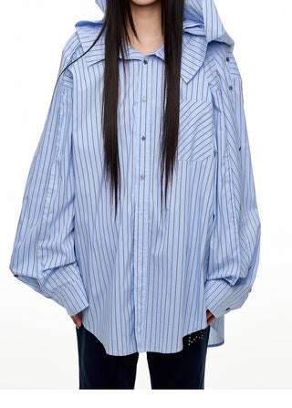 [JIKOO] hooded striped shirt