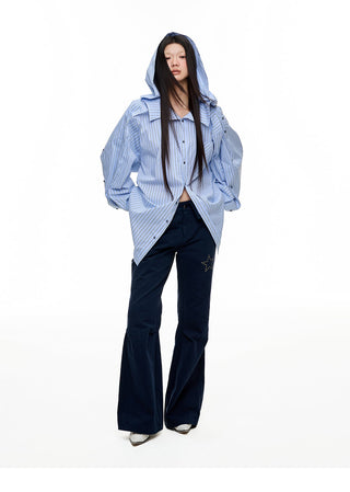 [JIKOO] hooded striped shirt