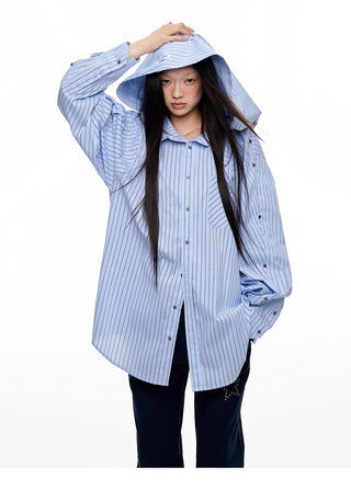 [JIKOO] hooded striped shirt