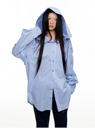 [JIKOO] hooded striped shirt
