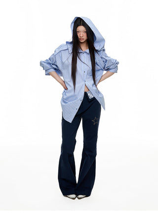 [JIKOO] hooded striped shirt