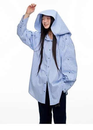 [JIKOO] hooded striped shirt