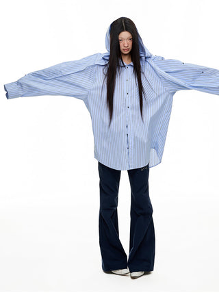[JIKOO] hooded striped shirt