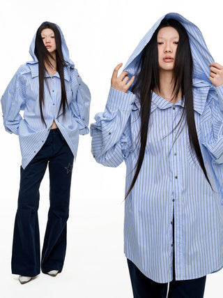 [JIKOO] hooded striped shirt