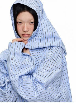 [JIKOO] hooded striped shirt