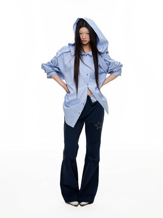 [JIKOO] hooded striped shirt