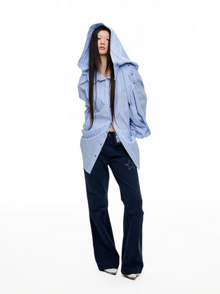 [JIKOO] hooded striped shirt