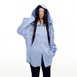 [JIKOO] hooded striped shirt