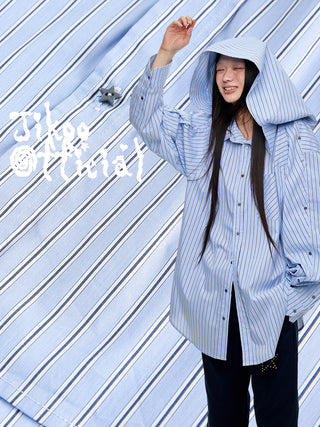 [JIKOO] hooded striped shirt